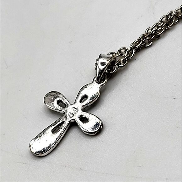"5/$25" Vintage CW Silvertone Marcasite Cross Pendant Necklace 18" - Picture 6 of 11